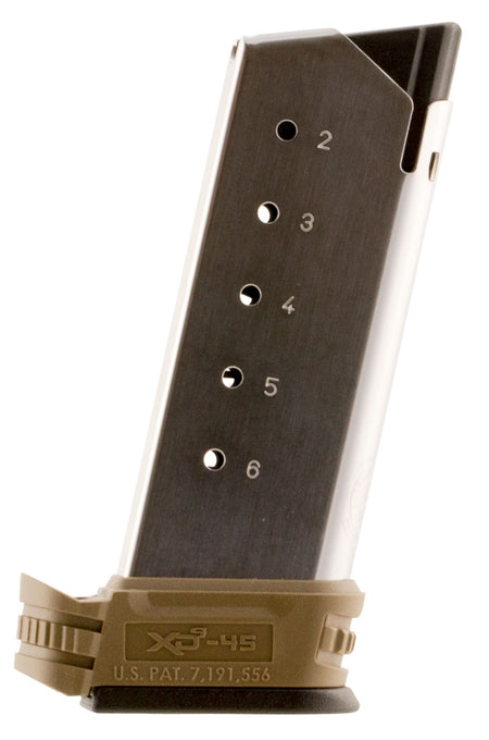 Springfield Armory XDS5006DE 6-Round 45 ACP XD-S Stainless Steel Magazine with FDE Sleeve