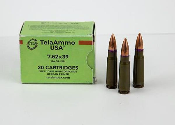 TelaAmmo 7.62x39 Steel cased 124 Grain Full Metal Jacket(FMJ) Non Corrosive