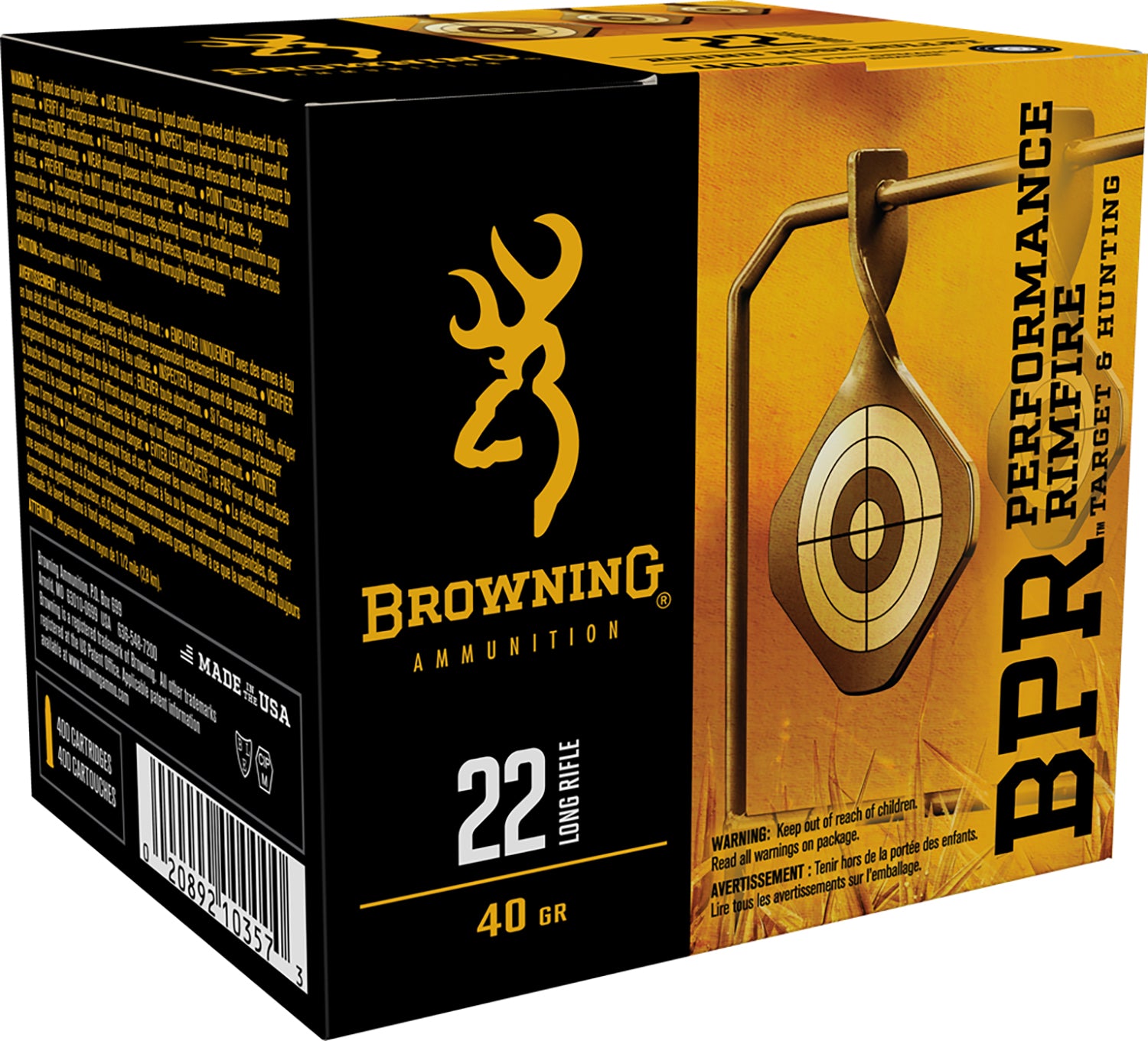 Browning BPR Performance Rimfire Lead Round Nose 40 Grain .22 Long Rifle 1255 fps 020892103573