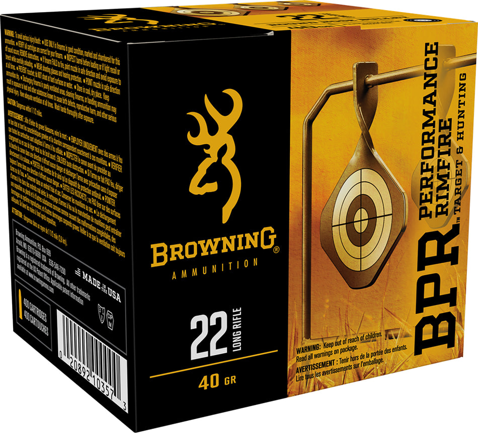 Browning BPR Performance Rimfire Lead Round Nose 40 Grain .22 Long Rifle 1255 fps 020892103573