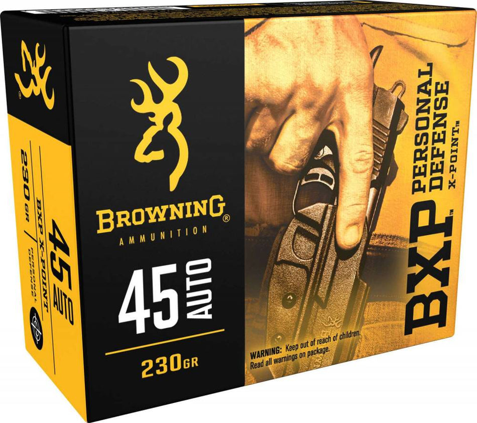 Browning .45 ACP/Auto BXP Personal Defense Home Defense 230 grain X-Point Hollow Point (XHP) ammunition