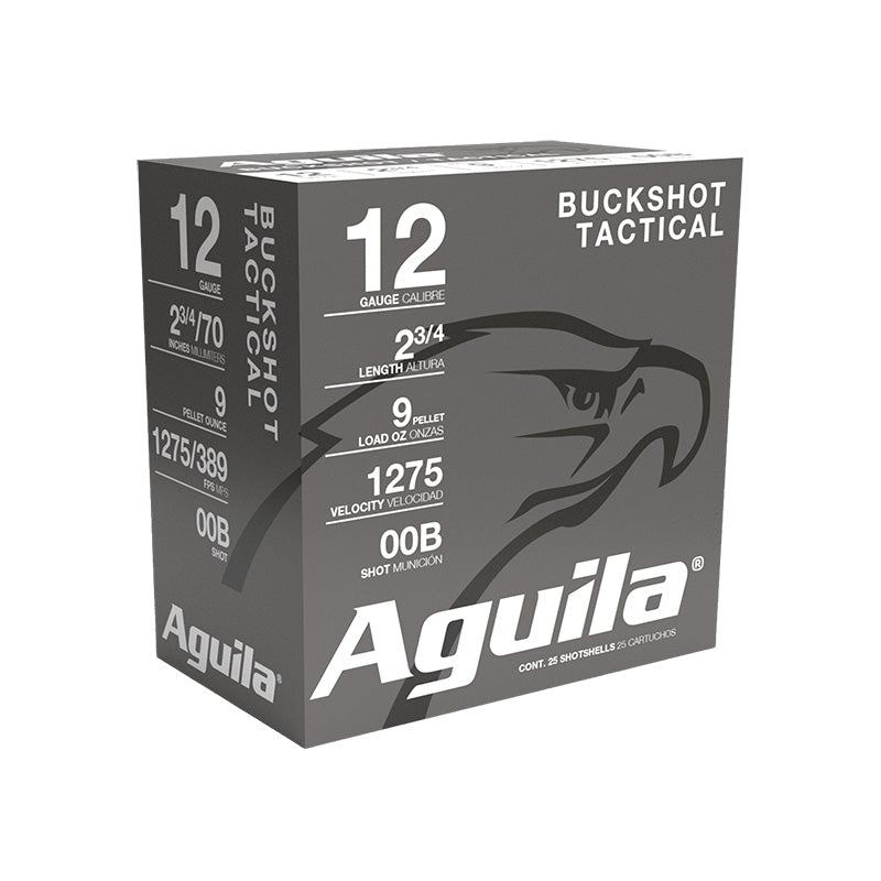Aguila 12 Gauge Shotgun Ammo Tactical High Velocity 9 pellets 2.75 in 1-1/8 oz 00 Buck