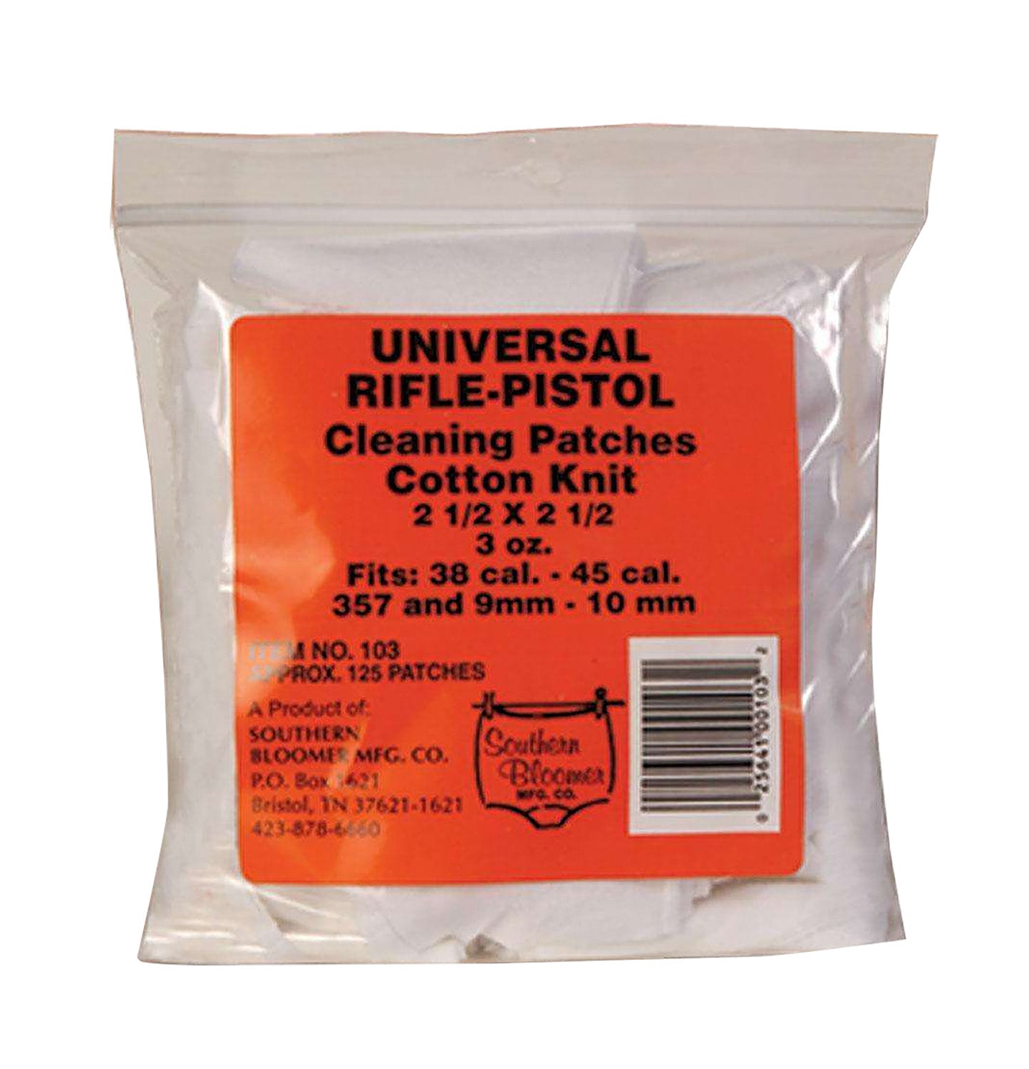 Southern Bloomer Rifle and Handgun Cotton Cleaning Patches 2.5 Inch 130 Count Bag
