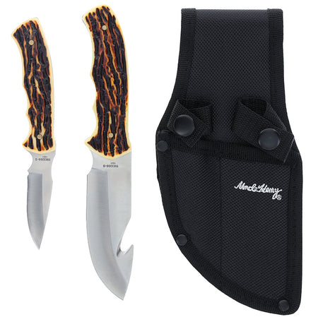 Uncle Henry 2 Knife Set Fixed Blade Guthook & Skinner Staglon Handle Satin