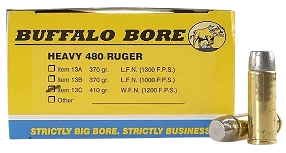 Buffalo Bore .480 Ruger Heavy 410 grain Wide Flat Nose ammunition