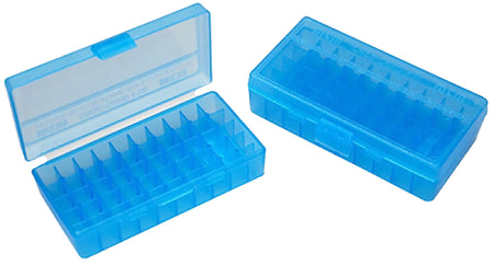 MTM Case-Gard P503824 Multi-Caliber Handgun 50rd Flip-Top Ammo Box Clear Blue Polypropylene