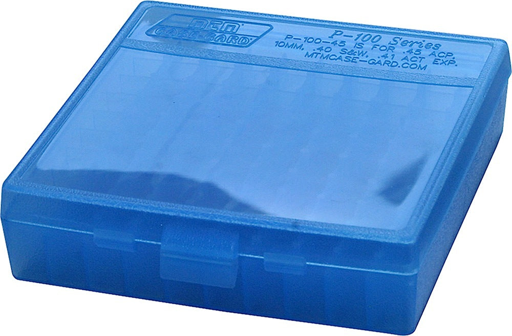 MTM Case-Gard P100924 100rd 9mm/380 ACP Multi-Caliber Flip-Top Ammo Box Clear Blue