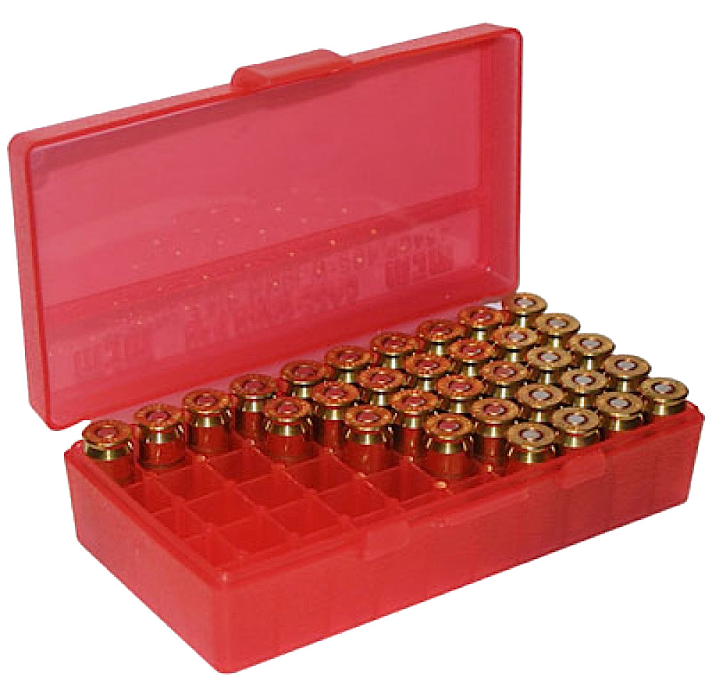MTM Case-Gard P504529 50-Round Flip-Top Multi-Caliber Ammo Storage Box Clear Red Polypropylene