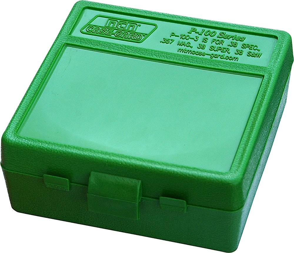 MTM Case-Gard P100310 100-Round Flip-Top Multi-Caliber Handgun Ammo Storage Box Green Polypropylene