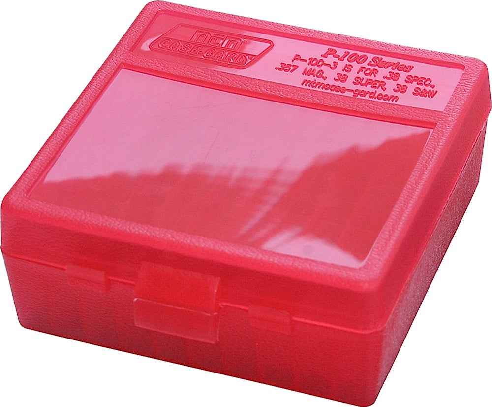 MTM Case-Gard P100329 100-Round Flip-Top Multi-Caliber Handgun Ammo Storage Box Clear Red Polypropylene