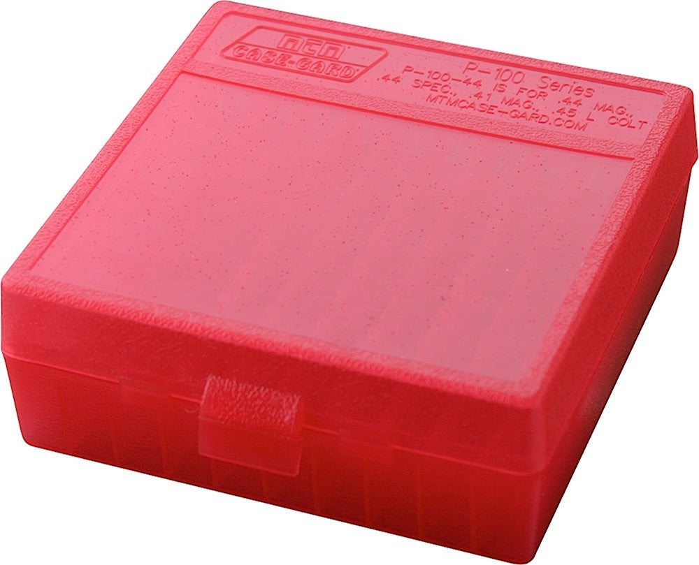 MTM Case-Gard P1004429 Multi Caliber Ammo Storage Box 100rd Clear Red Polypropylene