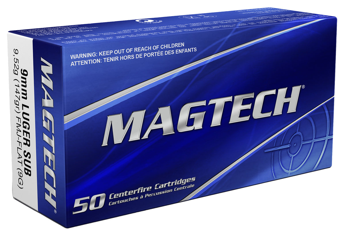 Magtech Sport Shooting Range/Training Subsonic Full Metal Jacket Flat Subsonic 147 Grain 9mm Luger/Parabellum 990 fps 754908165414
