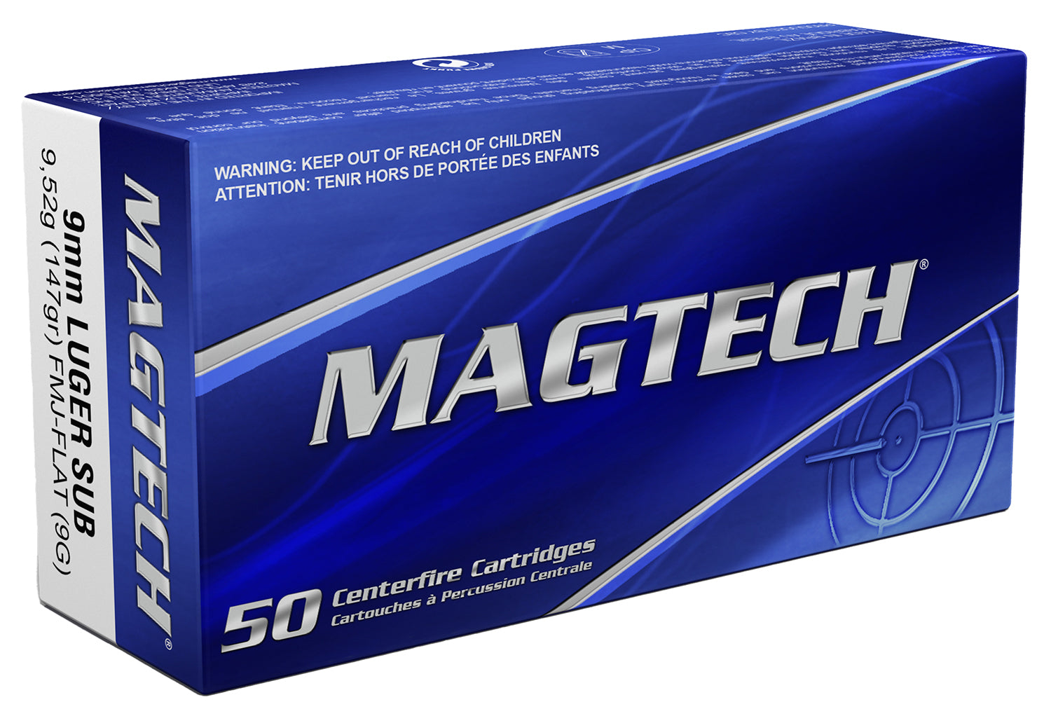 Magtech Sport Shooting Range/Training Subsonic Full Metal Jacket Flat Subsonic 147 Grain 9mm Luger/Parabellum 990 fps 754908165414