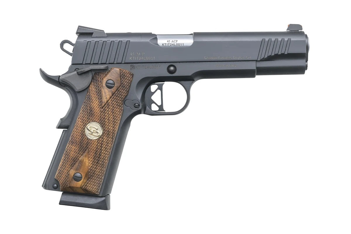 Chiappa Firearms 440211 1911 Superior Full Size 45 ACP 8+1 5" Stainless Steel Barrel, Black Steel Optic Ready/Serrated Slide & Frame w/Beavertail, Walnut Diamond Checkered Grip, RMR/RMSc Footprint