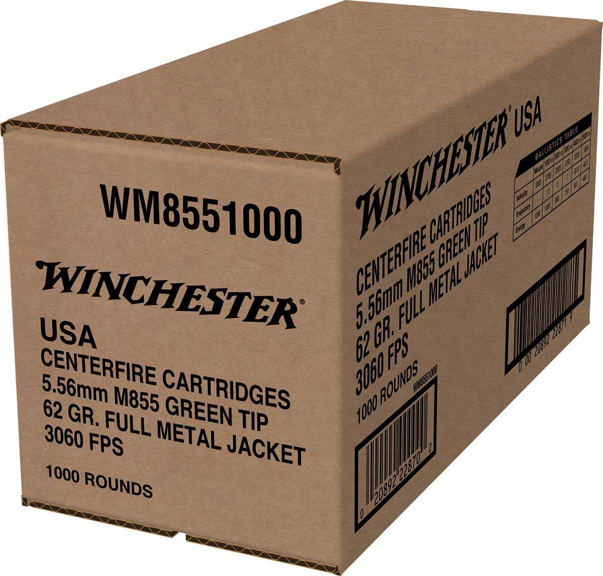 Winchester 5.56x45mm NATO M855 Green Tip Loose Pack 62 grain Full Metal Jacket ammunition