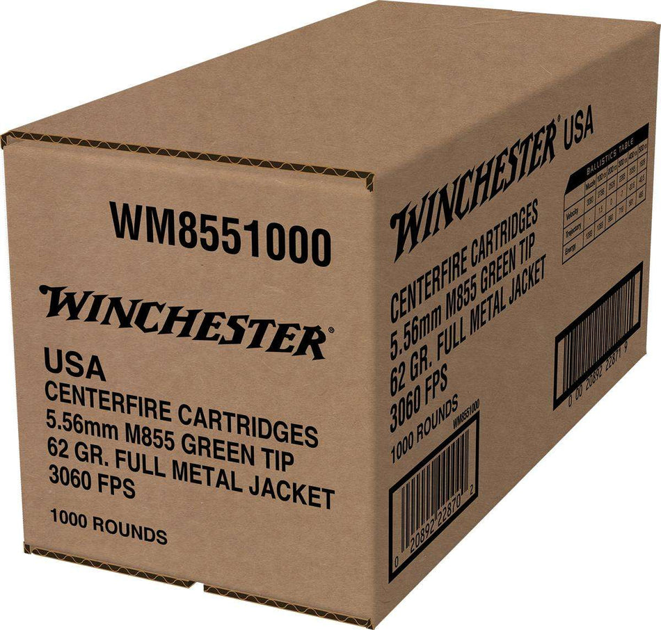 Winchester 5.56x45mm NATO M855 Green Tip Loose Pack 62 grain Full Metal Jacket ammunition