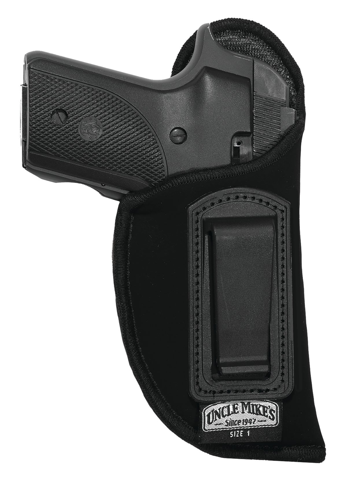 Uncle Mike's 89012 IWB Holster Size 01 Suede-Like Black Belt Clip Medium Autos 3-4 Inch Barrel Left Hand