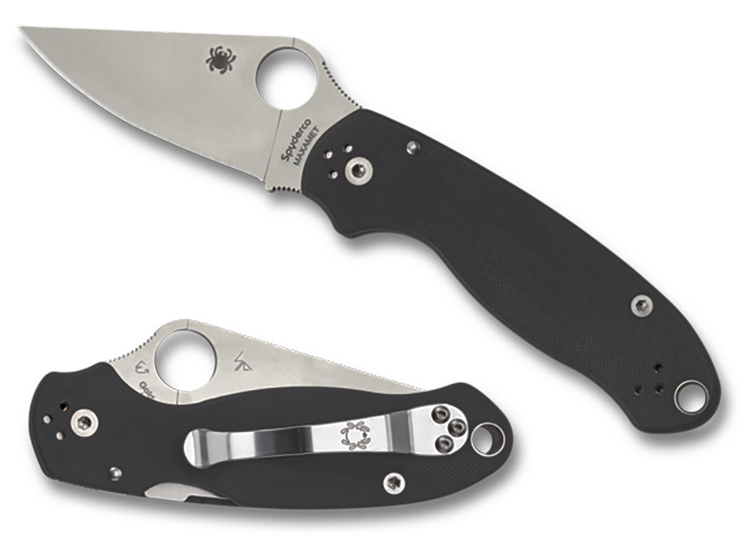 Spyderco C223GP Para 3 Folding Knife 2.95" CPM S45VN Plain Edge Clip Point SS Blade Black G10 Handle