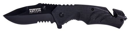 Humvee Adventure Gear HMVKTR15 3" Folding Drop Point Black SS Blade Tactical Knife Glass Breaker Seat Belt Cutter w/ Pocket Clip