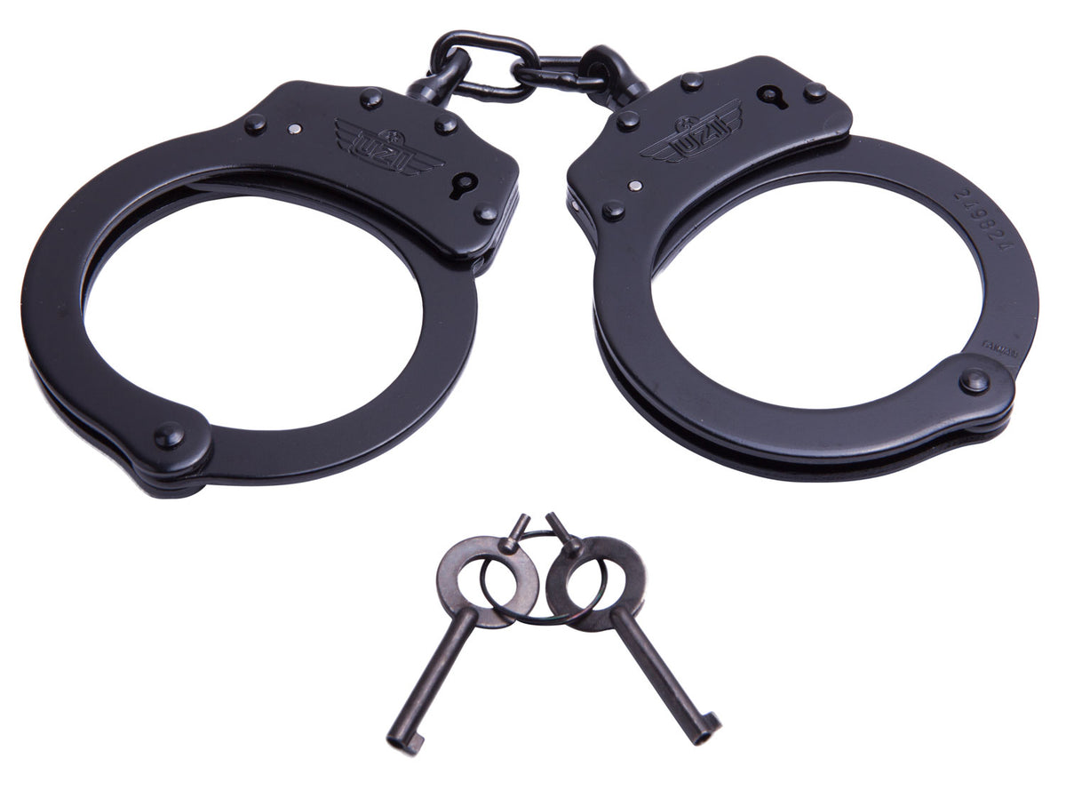 Uzi Accessories Black Chain Handcuffs Nickel Plated Steel with 2 Keys