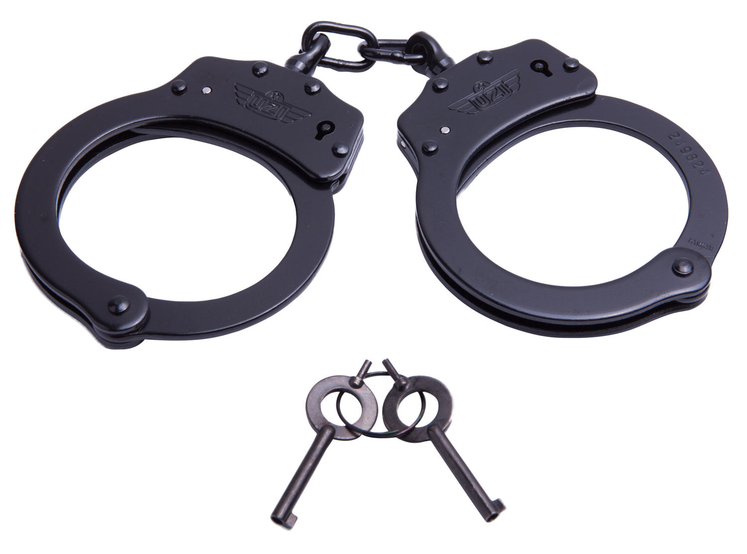 Uzi Accessories Black Chain Handcuffs Nickel Plated Steel with 2 Keys