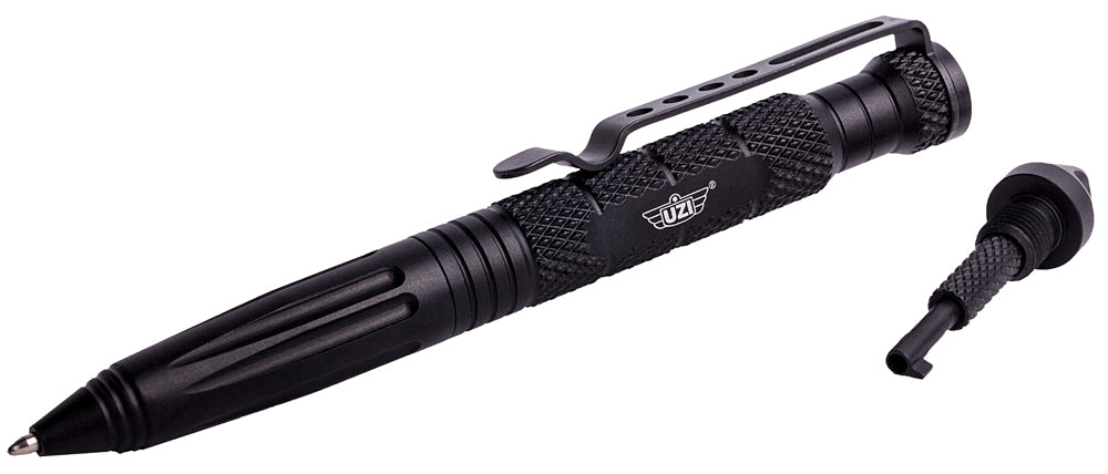 Uzi Accessories UZITACPEN6BK 6" Black Aluminum Tactical Defense Pen with Glass Breaker/Cuff Key