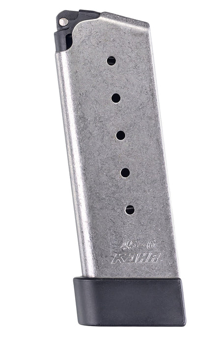Kahr K625G .45 ACP 6rd OEM Stainless Detachable Magazine with Grip Extension for CM/PM