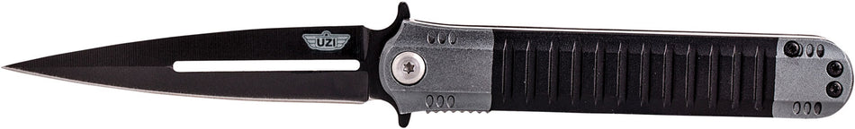 Uzi Accessories UZKFDR009 Covert Spring-Assisted Folder 3.50" Spear Point Black Stainless Steel, Aluminum Handle with Metal Clip
