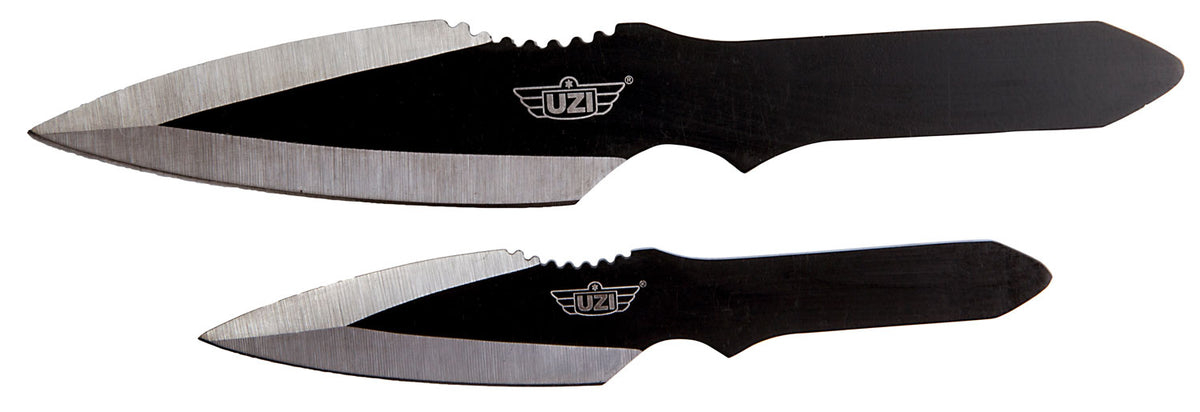 Uzi Accessories UZKTRW002 Black Stainless Steel Fixed Spear Point Throwing Knives with Black Handle