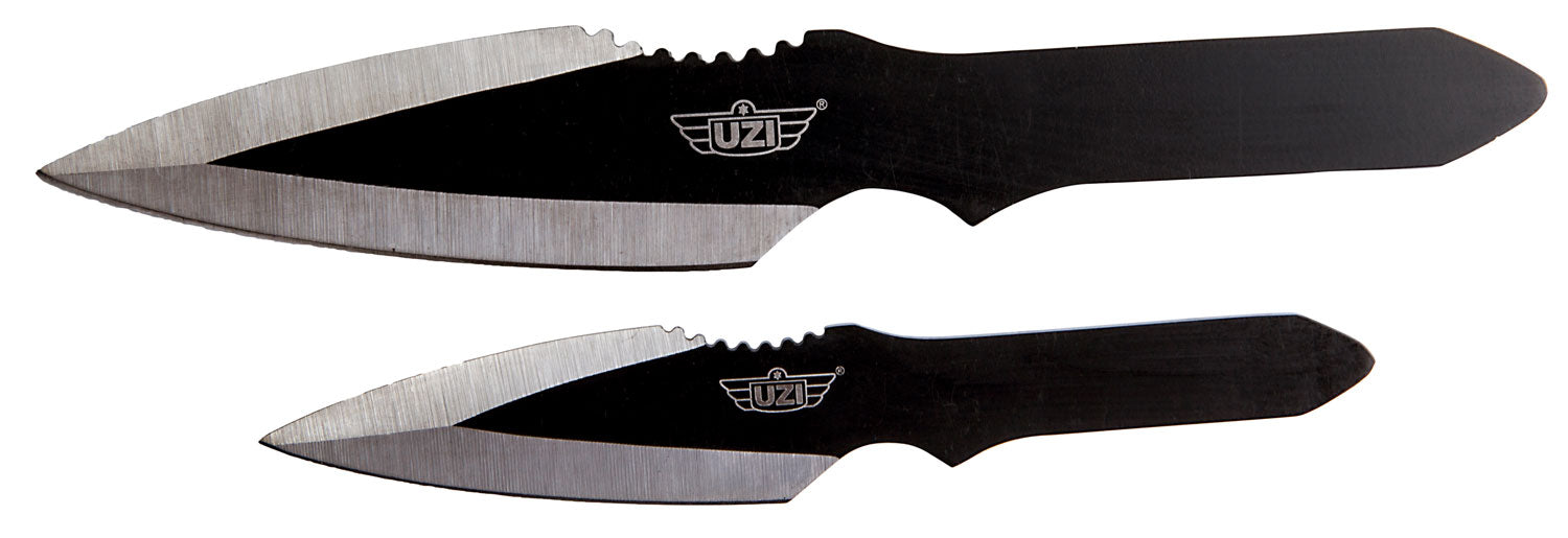 Uzi Accessories UZKTRW002 Black Stainless Steel Fixed Spear Point Throwing Knives with Black Handle