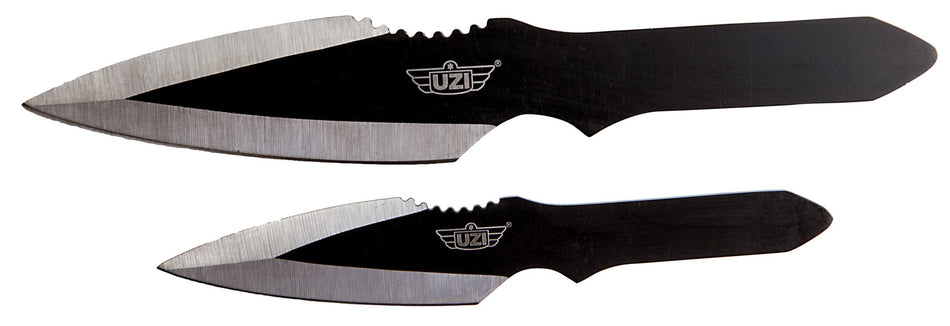 Uzi Accessories UZKTRW002 Black Stainless Steel Fixed Spear Point Throwing Knives with Black Handle