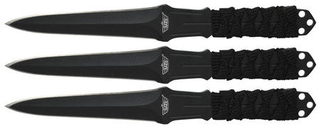 Uzi Accessories UZKTRW003 Throwing Knife III 3-Pack 3" Fixed Black Stainless Steel Blades, Nylon Cord Wrapped Handles