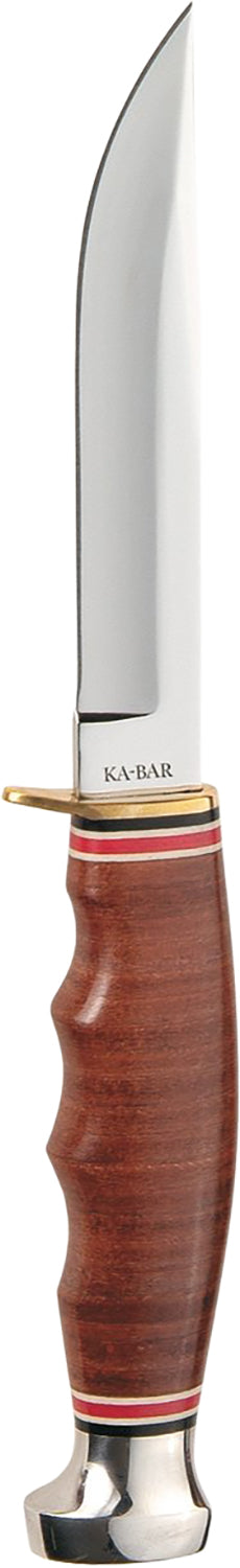 Ka-Bar 1232 Hunter 4" Fixed Blade, Polished 5Cr15MoV Stainless, Finger Groove Leather Handle, Sheath Included