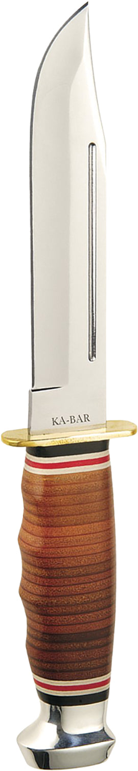 Ka-Bar 1235 Marine Hunter 5.88" Fixed Blade, Plain Polished 4116 Stainless, Finger Groove Leather Handle, Sheath