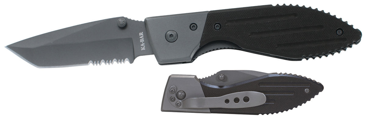 Ka-Bar 3075 Warthog 3" Folding Tanto Knife, Partially Serrated 420HC SS, Black G10 Handle, Pocket Clip