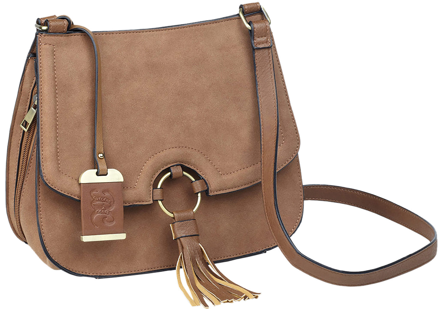 Bulldog BDP034 Tan Suede Cross Body Purse with Integrated Holster 11x9x3.5 Inch Right Hand