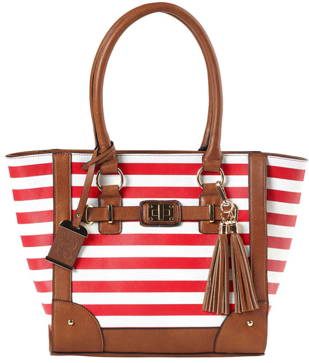 Bulldog BDP051 Cherry Stripe Leather Tote Purse with Integrated Holster 17x12x5 Inch RH
