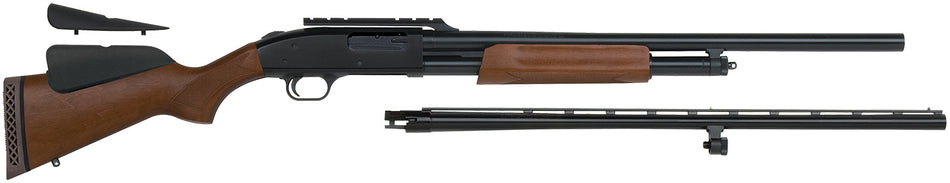 Mossberg 54243 500 Combo 12 Gauge 5+1 3" Blued 28" Vent Rib/24" Slugster Barrel w/Cantilever Scope Mount, Blued Steel Receiver, Hardwood Dual Comb Stock, Includes Accu-Set Chokes