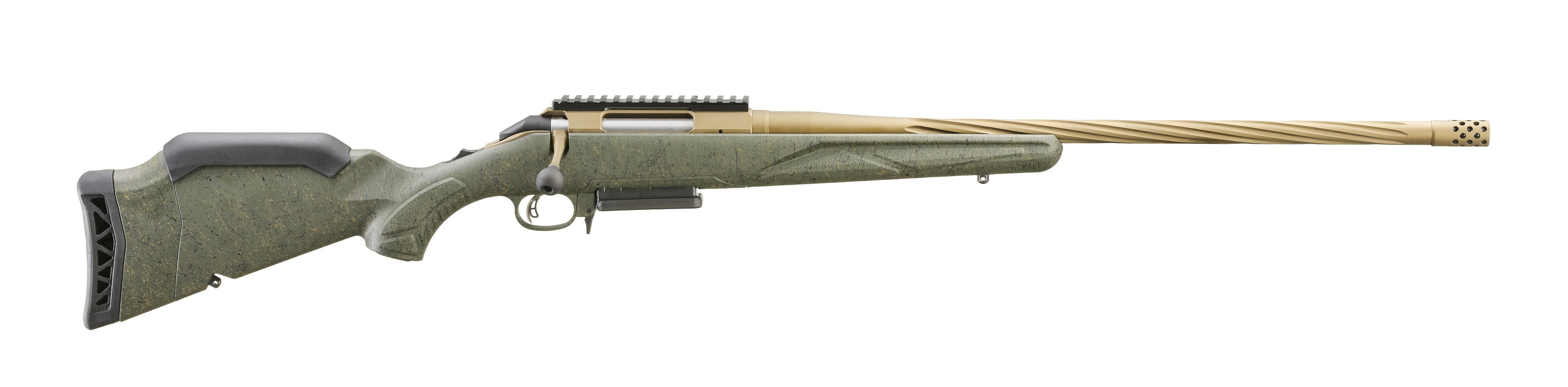 Ruger 46932 American II Predator Full Size 7mm-08 Rem 3+1 22" Burnt Bronze Cerakote Spiral Fluted Threaded Barrel & Alloy Steel Receiver w/Picatinny Rail, Green Splatter Adj LOP Synthetic Stock