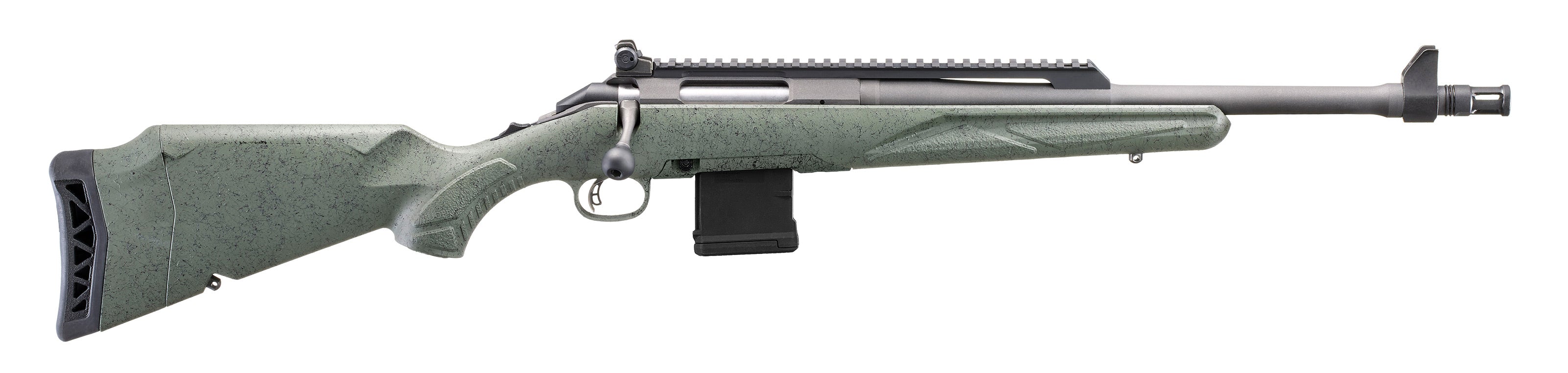 Ruger 46965 American II Scout 5.56 NATO 10+1 16.10" Cobalt Cerakote Threaded Barrel, Alloy Steel Receiver w/Scope Rail, Leaf Green Splatter Adj LOP Synthetic Stock