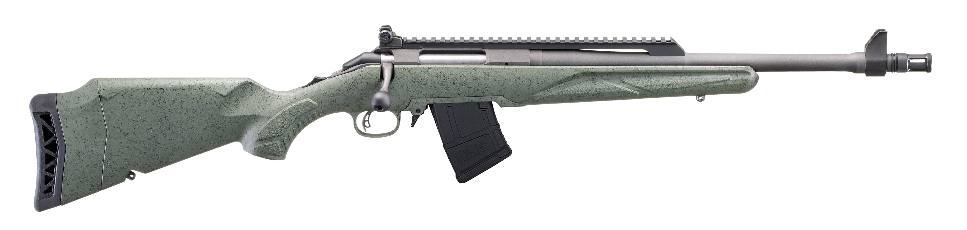 Ruger 46966 American II Scout 7.62x39mm 10+1 16.10" Cobalt Cerakote Threaded Barrel, Alloy Steel Receiver w/Scope Rail, Leaf Green Splatter Adj LOP Synthetic Stock
