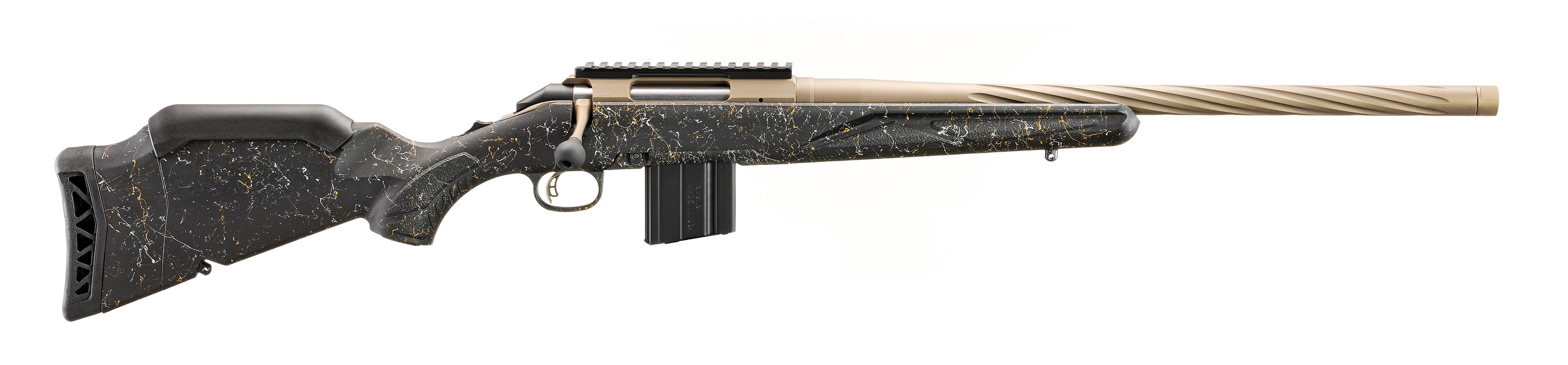 Ruger 46998 American II Prairie Full Size 22 ARC 10+1 20" Smoked Bronze Cerakote Spiral Fluted Threaded Barrel & Alloy Steel Receiver w/Picatinny Rail, Black Splatter Adj LOP Synthetic Stock