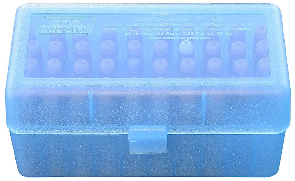 MTM Case-Gard RMLD5024 Clear Blue 50 Round Multi-Caliber Rifle/28 Gauge Ammo Box