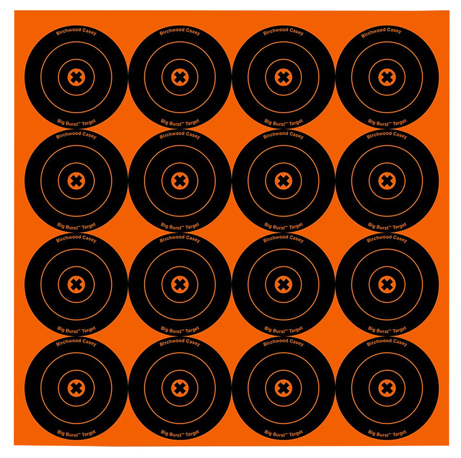 Birchwood Casey Big Burst Revealing 3" Bullseye Paper Target Black/Orange 48 Pack