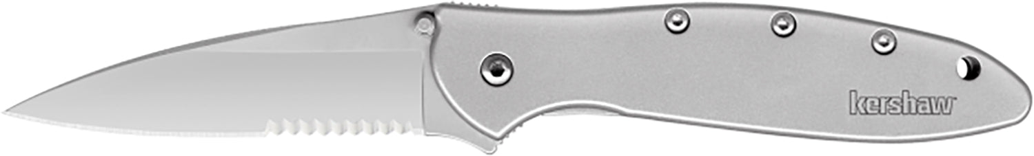 Kershaw 1660ST Leek 3" Folding Knife Serrated 14C28N Steel Blade, 410 Stainless Steel Bead Blasted Handle