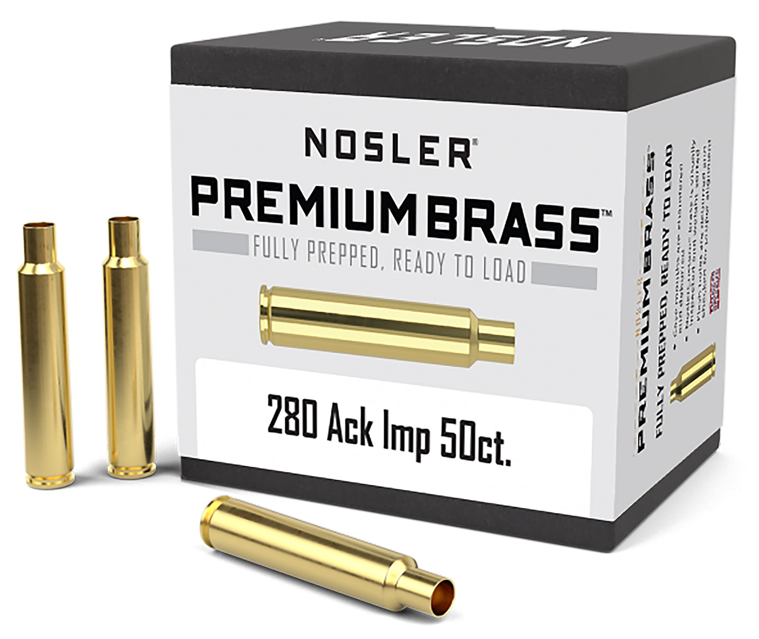 Nosler 280 Ackley Improved Premium Unprimed Rifle Brass Cases 50/Box