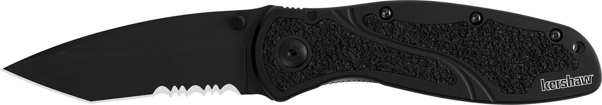 Kershaw 1670TBLKST Blur Tanto Folding Knife 3.40" Partial Serration Black DLC 14C28N Blade Black Aluminum Handle Pocket Clip Included