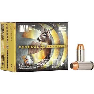 Federal Premium Pistol Ammo 10mm 180 gr. Trophy Bonded Bear Claw JSP 20 rd.