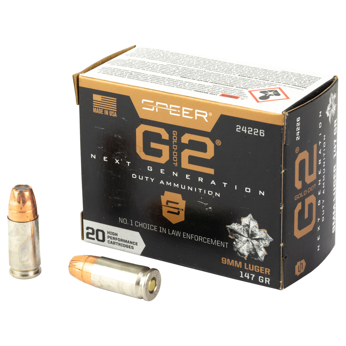 Speer 9mm Luger / Parabellum Gold Dot G2 147 grain Jacketed Hollow Point ammunition
