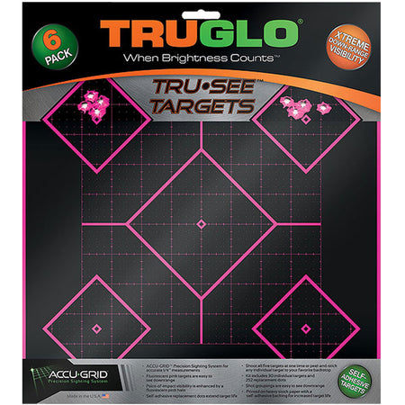 TruGlo Tru-See 5-Diamond Adhesive Heavy Paper Black and Pink Shooting Target 12"x12" 6 Pack